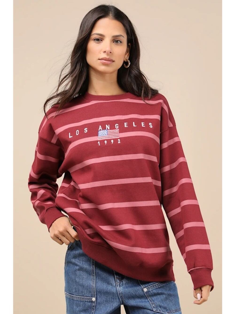 NWT Daisy Street Los Angeles Red Striped Oversized Sweatshirt XS